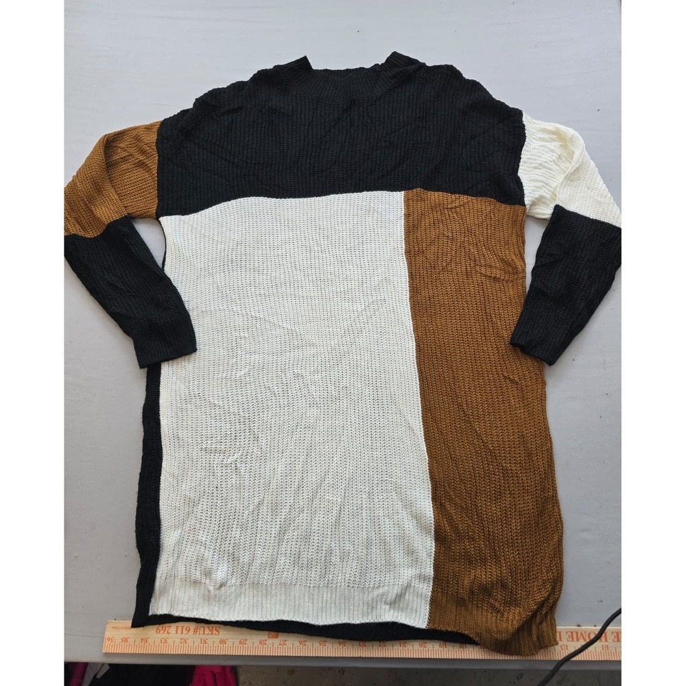 SHEIN Colorblock Sweater Dress Womens Large Black White Tan Waffle Knit Pullover